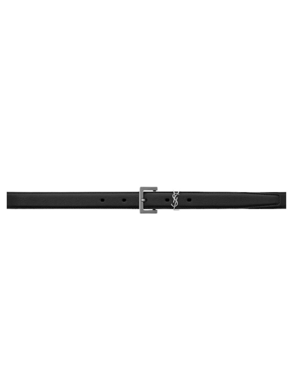 Saint Laurent Cassandre Thin Belt in Smooth Leather Black