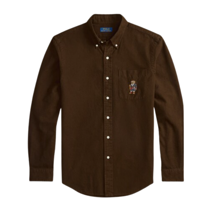 Polo Ralph Lauren  Men Brown Polo Bear Custom-Fit Oxford Shirt