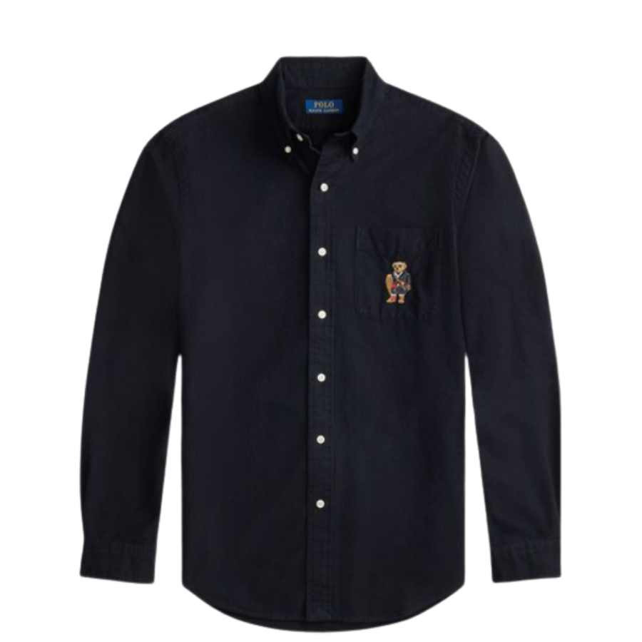 Polo Ralph Lauren  Men Black Polo Bear Custom-Fit Oxford Shirt