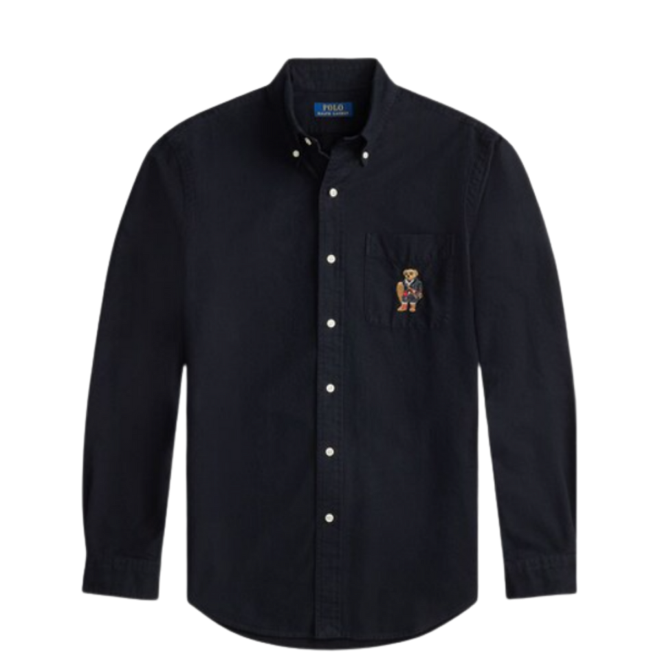 Polo Ralph Lauren  Men Black Polo Bear Custom-Fit Oxford Shirt