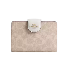 Coach Medium Corner Zip Wallet In Signature Canvas  signature canvas/Gold/Sand/Chalk