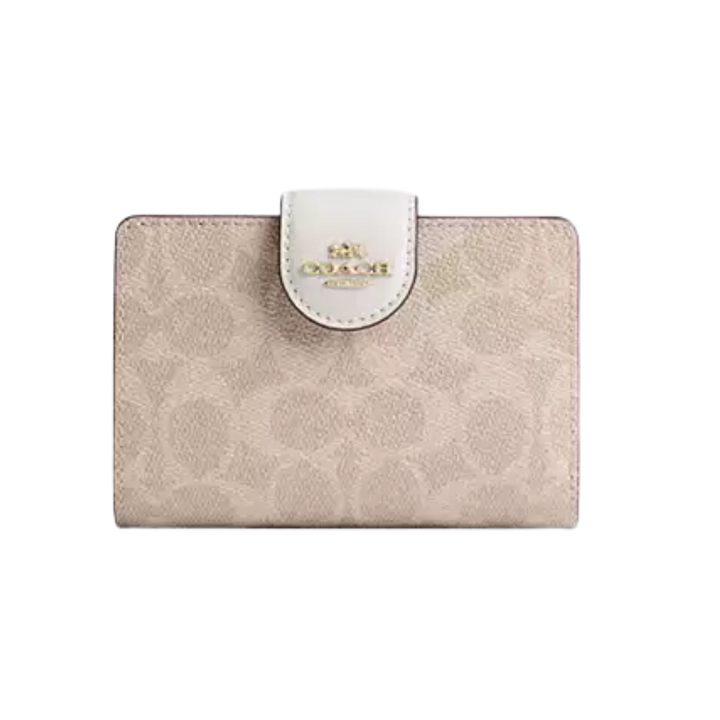 Coach Medium Corner Zip Wallet In Signature Canvas  signature canvas/Gold/Sand/Chalk