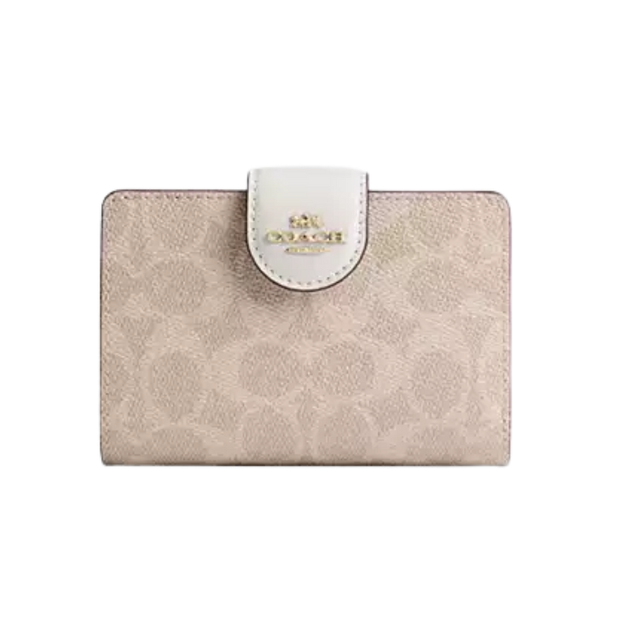 Coach Medium Corner Zip Wallet In Signature Canvas  signature canvas/Gold/Sand/Chalk