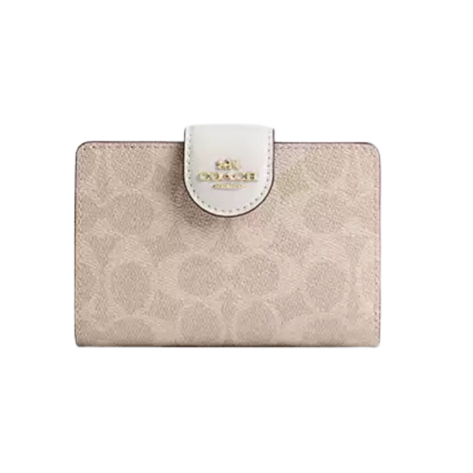 Coach Medium Corner Zip Wallet In Signature Canvas  signature canvas/Gold/Sand/Chalk