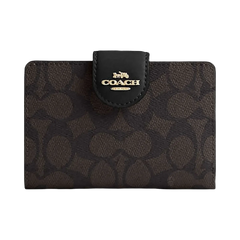 Coach Medium Corner Zip Wallet In Signature Canvas Signature Canvas-Gold-Walnut-Black