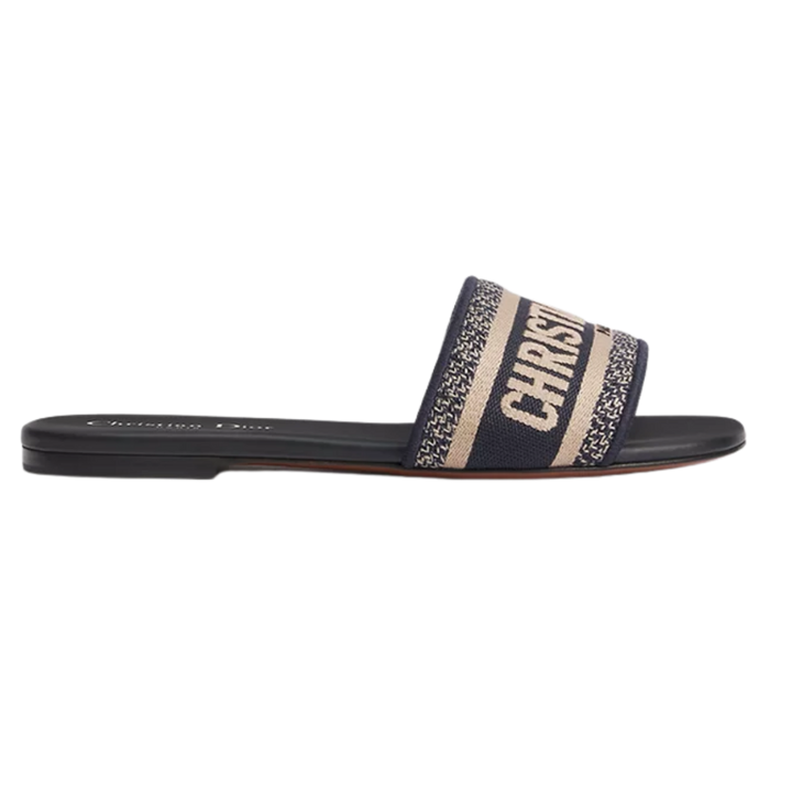 Dway Slide Deep Blue Embroidered Cotton