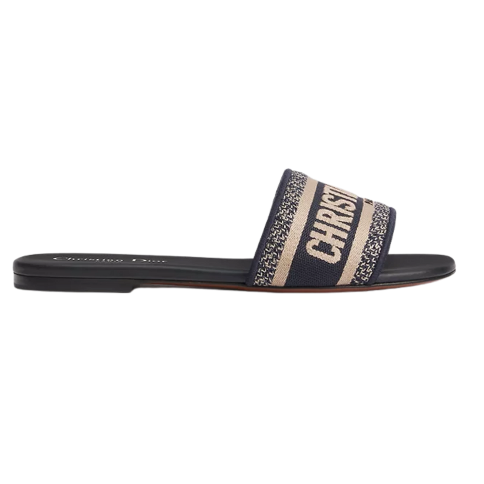 Dway Slide Deep Blue Embroidered Cotton