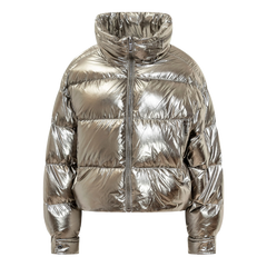 Michael Kors Metallic Puffer Jacket Silver Tone