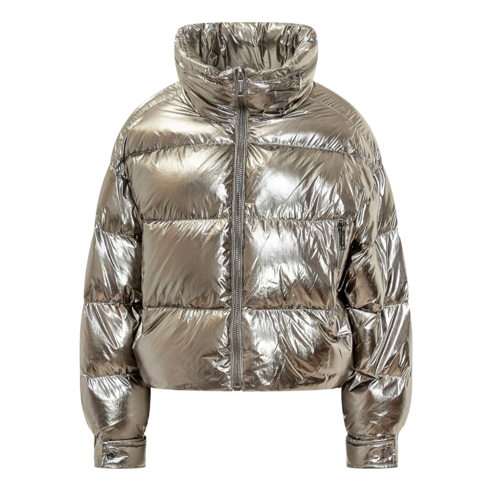 Michael Kors Metallic Puffer Jacket Silver Tone