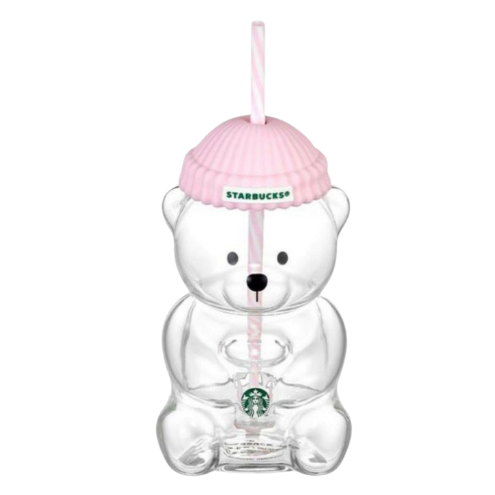 Starbucks Bearista Korea Edition Bear Glass Tumbler Light Pink Striped Straw 591ml