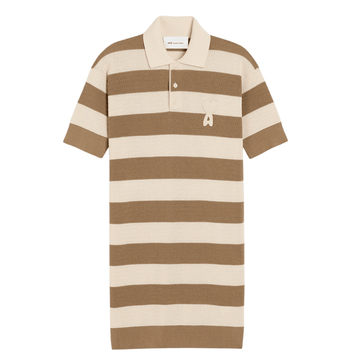 AMI Paris  White And Brown Cotton Polo Dress Ami De Coeur Patch