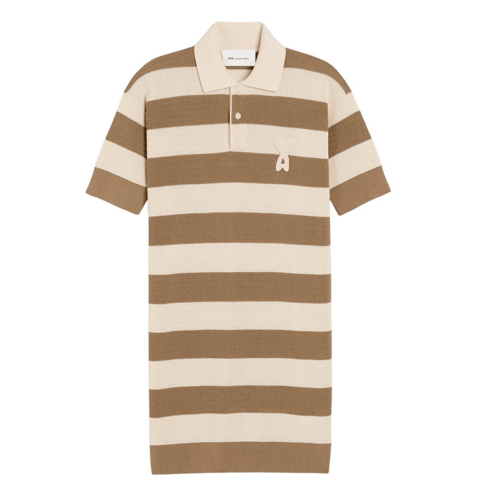 AMI Paris  White And Brown Cotton Polo Dress Ami De Coeur Patch