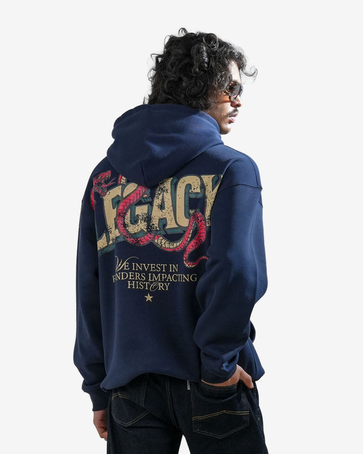 Legacy V2 - Navy Blue Oversized Printed Hoodie