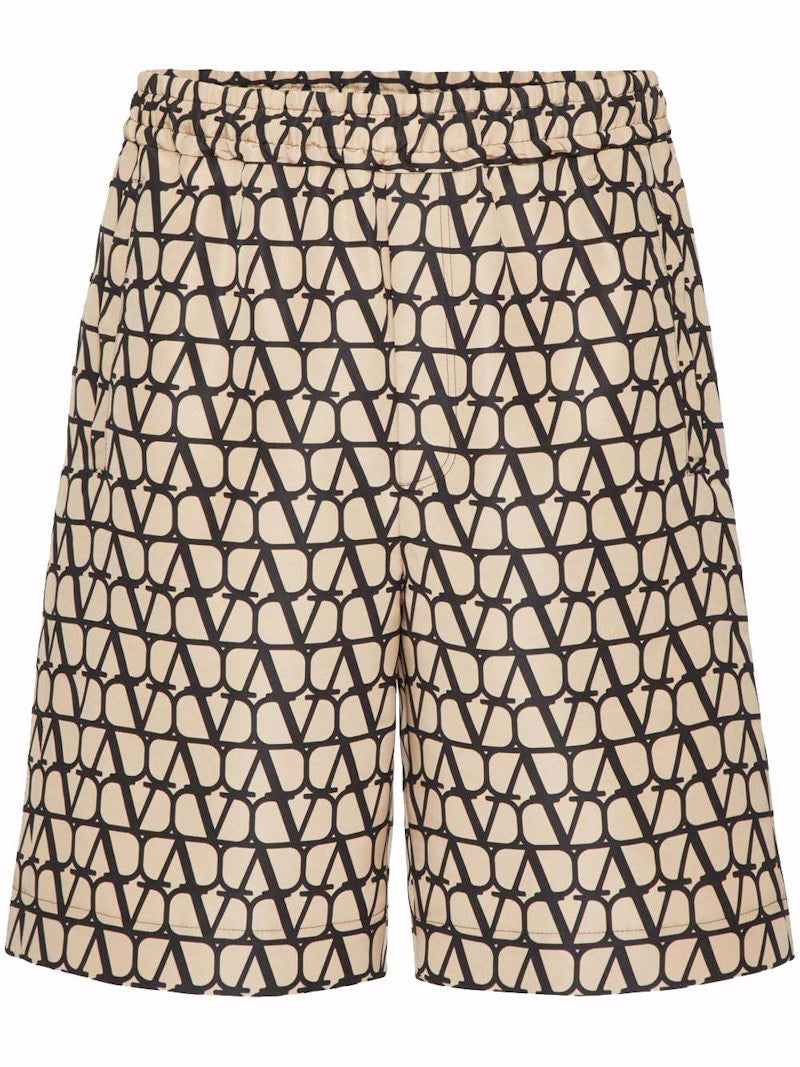 Valentino Allover Logo Silk Bermuda Beige/Black