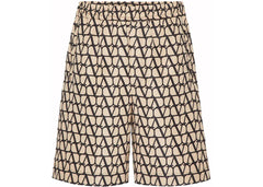 Valentino Allover Logo Silk Bermuda Beige/Black