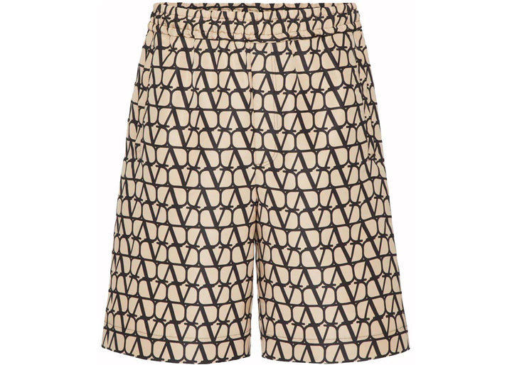 Valentino Allover Logo Silk Bermuda Beige/Black