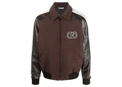Valentino Tweed-Panel Bomber Jacket Brown
