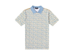 Versace All Over Logo Pique Polo Shirt Blue Multi