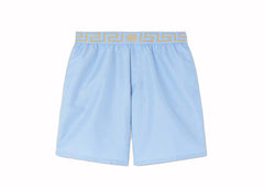 Versace Greca Long Swim Shorts Light Blue