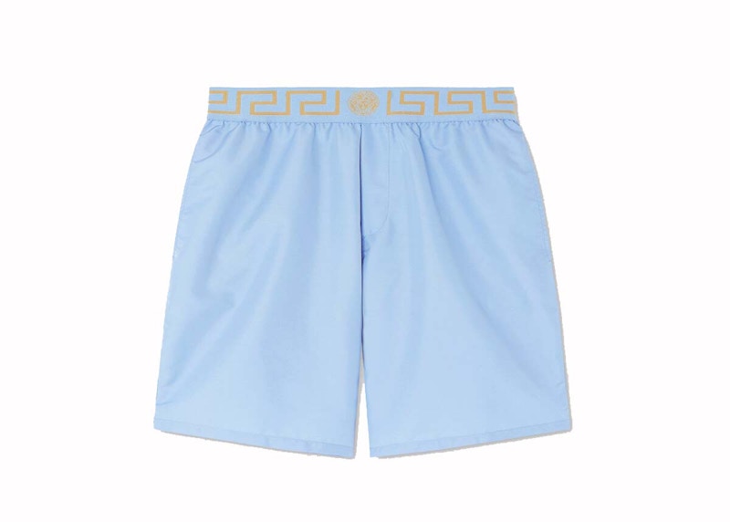 Versace Greca Long Swim Shorts Light Blue