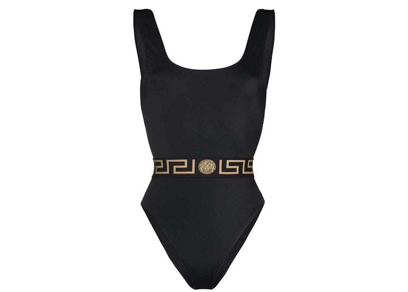 Versace Greca Print One-piece Swimsuit Black