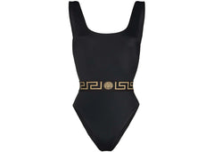 Versace Greca Print One-piece Swimsuit Black
