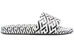 Versace La Greca Print Slide Black White