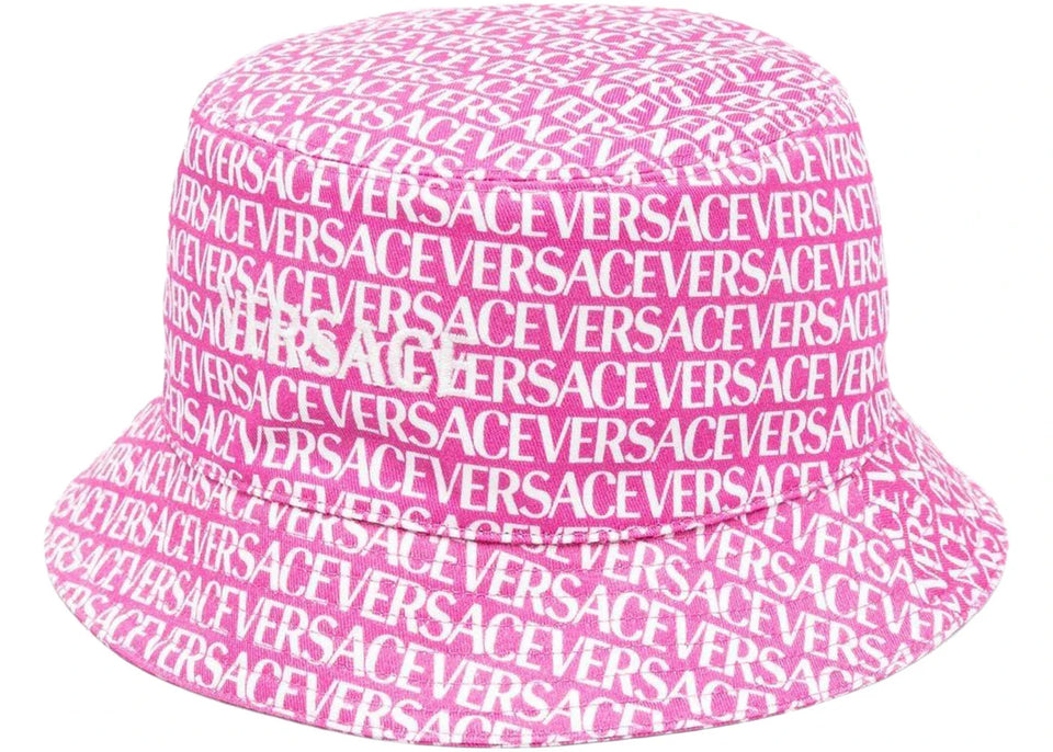 Versace Logo Print Bucket Hat Pink