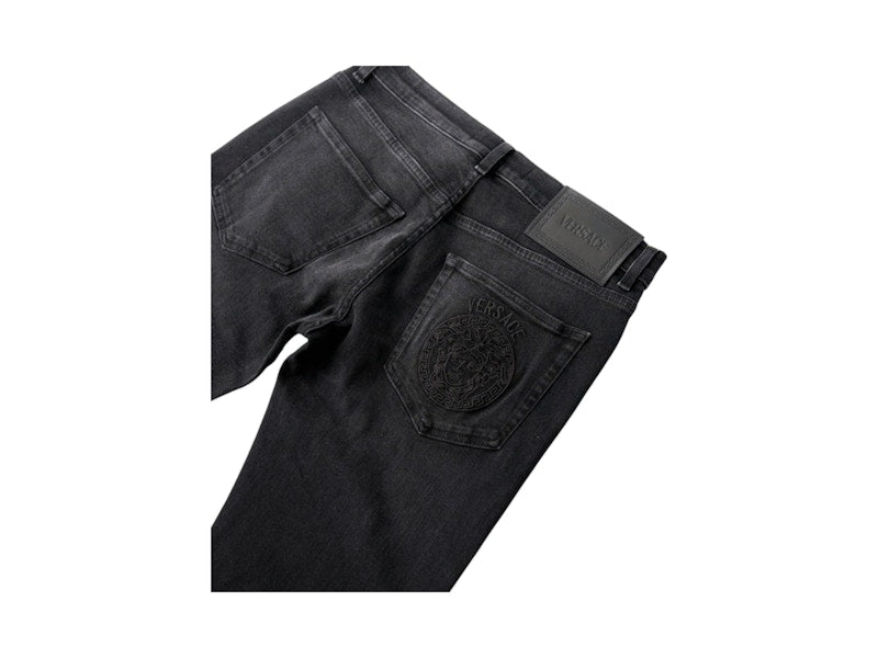 Versace Straight Leg Embroidered Logo Jeans Black