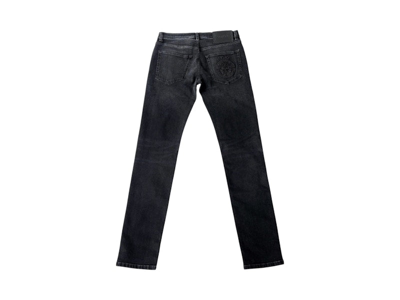 Versace Straight Leg Embroidered Logo Jeans Black