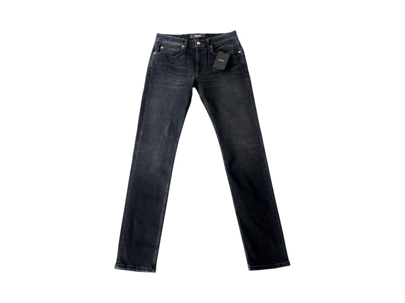 Versace Straight Leg Embroidered Logo Jeans Black