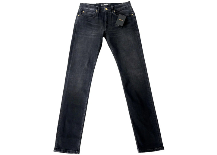 Versace Straight Leg Embroidered Logo Jeans Black