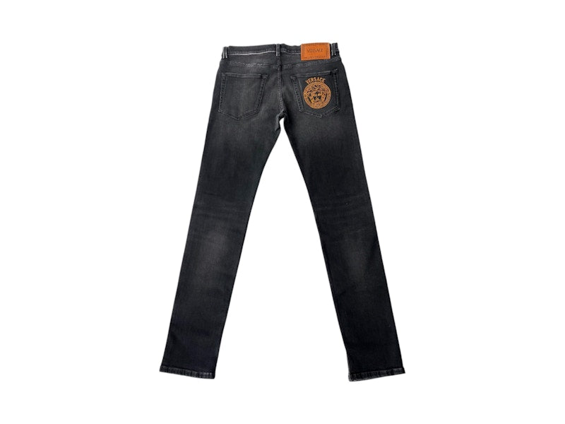 Versace Stretch Embroidered Logo Jeans Black