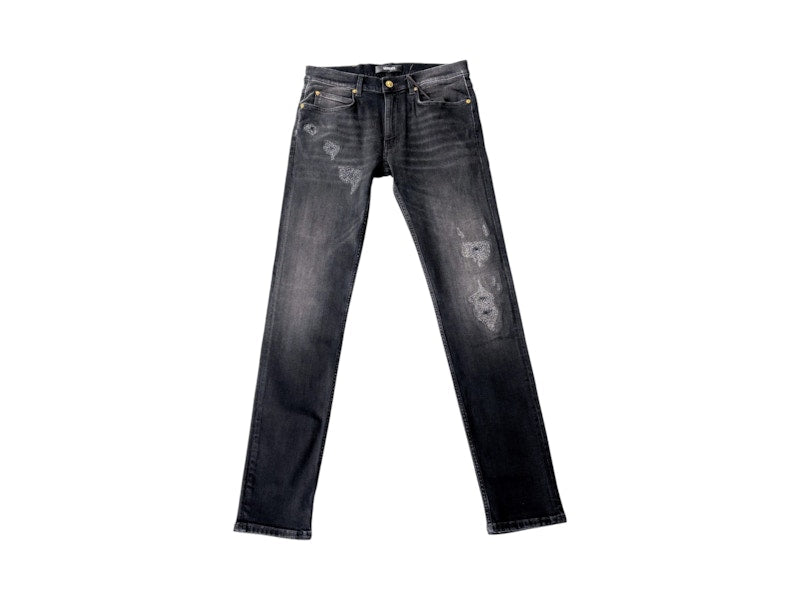 Versace Stretch Embroidered Logo Jeans Black