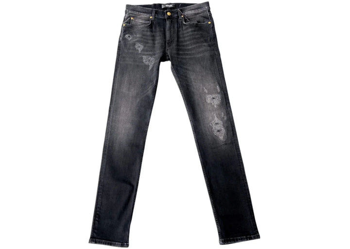 Versace Stretch Embroidered Logo Jeans Black