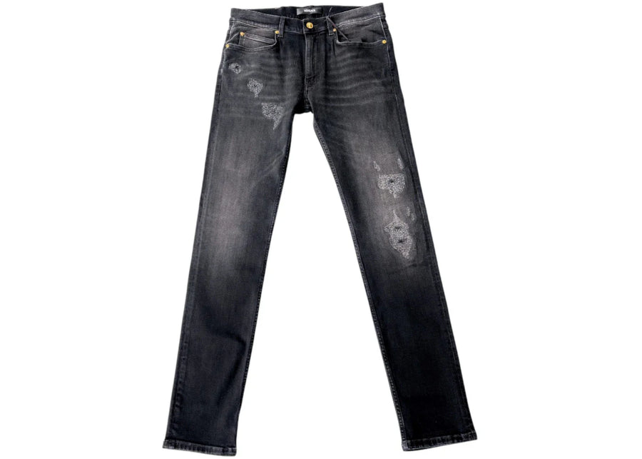 Versace Stretch Embroidered Logo Jeans Black