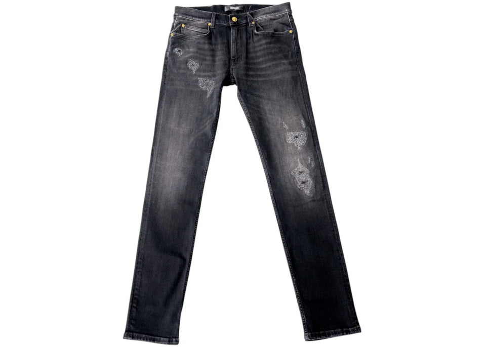 Versace Stretch Embroidered Logo Jeans Black