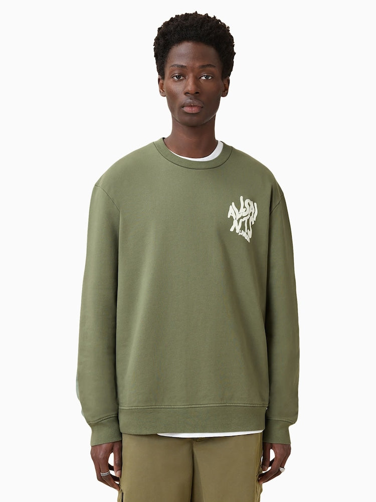 AllSaints Green Orlando Crew Cotton Sweatshirt