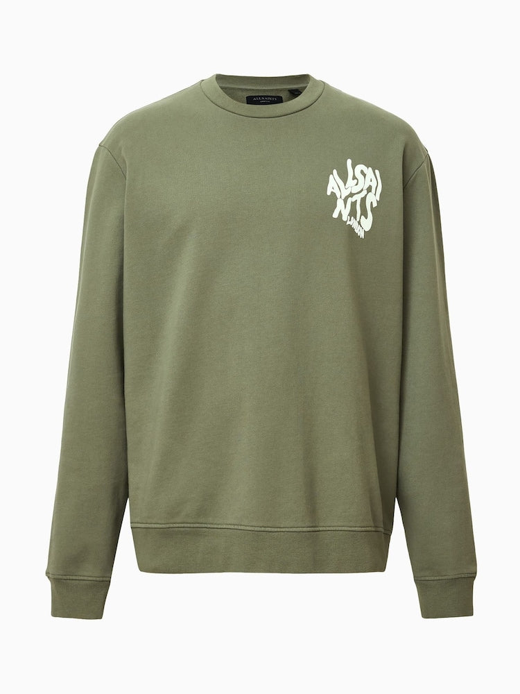 AllSaints Green Orlando Crew Cotton Sweatshirt