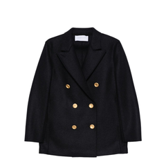 Navy Blue Gold-Button Double-Breasted Coat