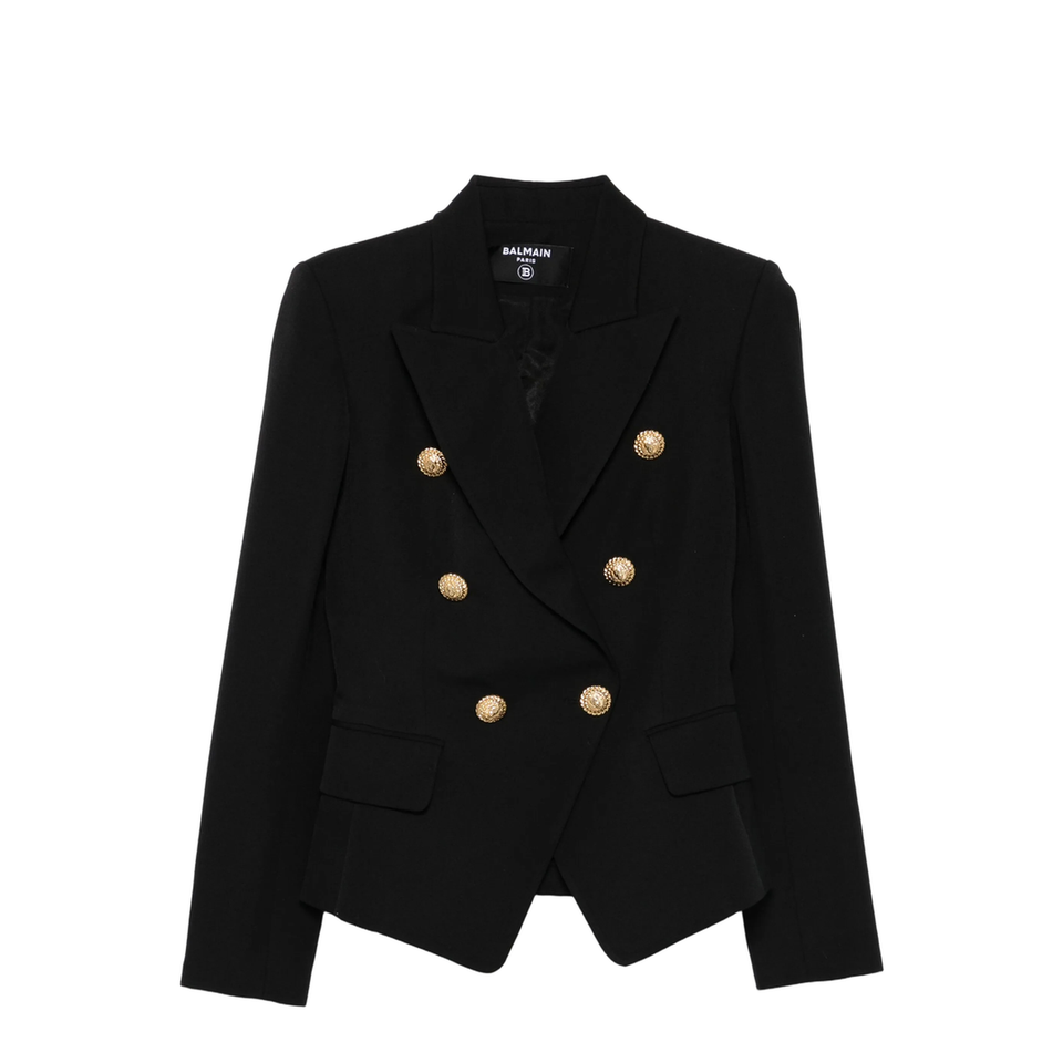 Balmain Double - Breasted Wool Blazer Black