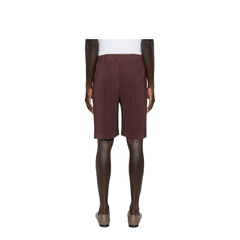 Brown Pleated Design Straight Hem Elasticated Waistband