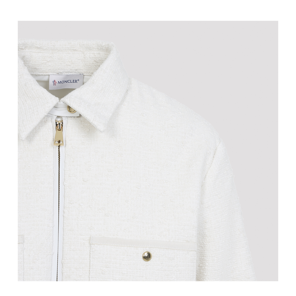 Cotton Blend Bouclé Down Shirt Jacket - Ivory