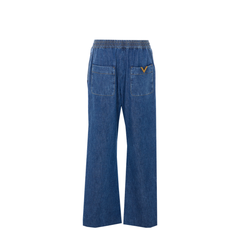 Wide Leg Denim Pants - Dark Blue