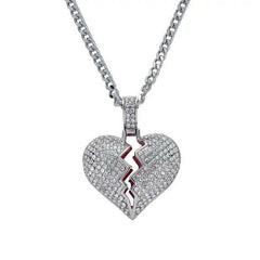 BROKEN HEART ICED OUT PENDANT (SILVER)