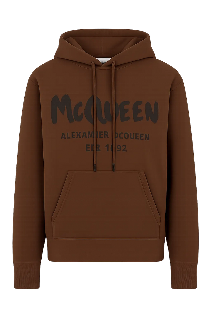 Alexander McQueen Brown Hoodie with Watercolor Graffiti print