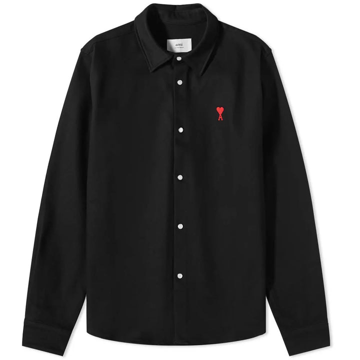AMI Paris Ami De Coeur Button Down Cotton Shirt Black