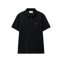 AMI PARIS Organic Cotton Regular Fit Polo T-Shirt (Black)
