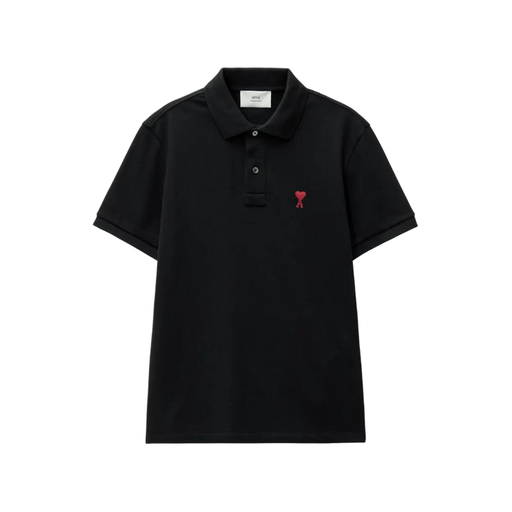 AMI PARIS Organic Cotton Regular Fit Polo T-Shirt (Black)