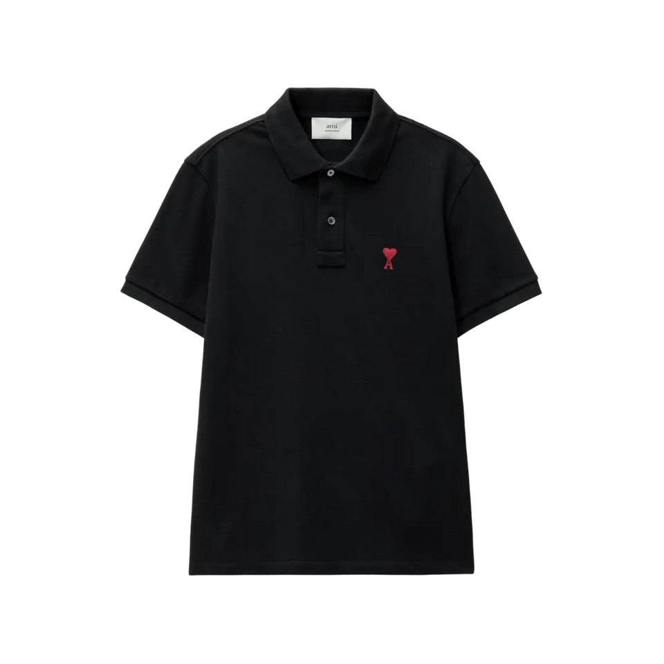 AMI PARIS Organic Cotton Regular Fit Polo T-Shirt (Black)